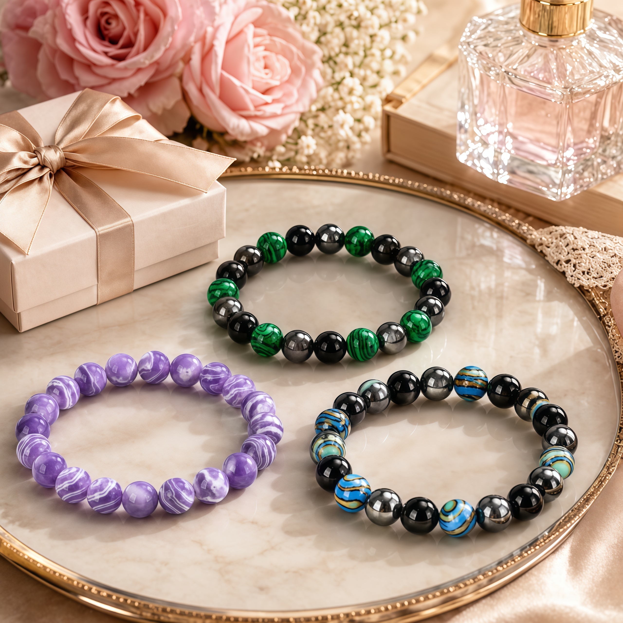 3pcs Triple Turquoise Bracelets Set